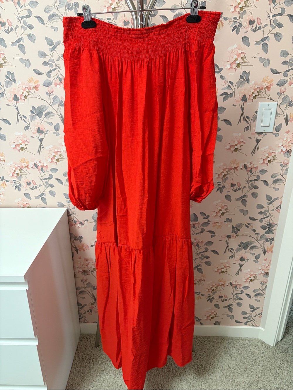 H&M Red Off-Shoulder Long Sleeve Maxi Dress